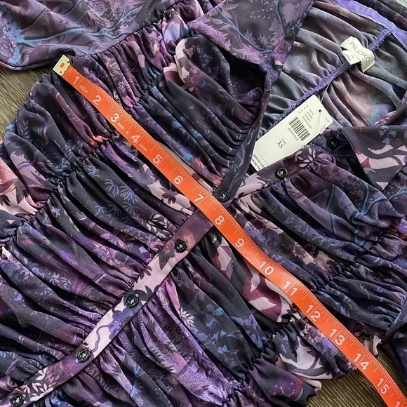 🌂💘NWT Anthropologie Pilcro collared mesh button up shirt blouse purple pink xs - Picture 8 of 9